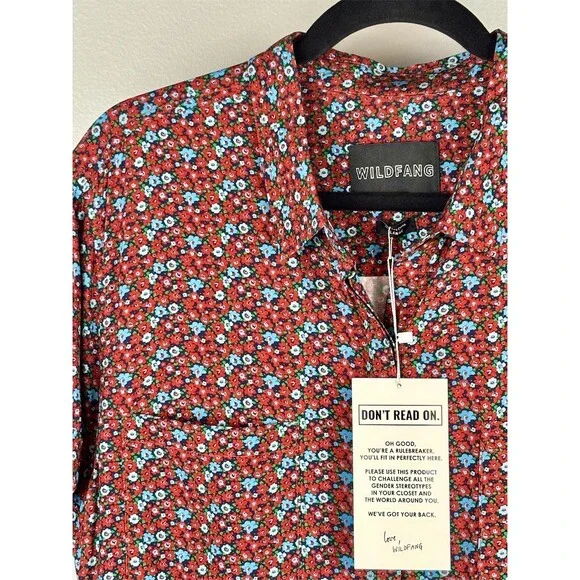 Wildfang Shirt Dress Red Blue Floral Midi-Maxi Button Front - Picture 4 of 6